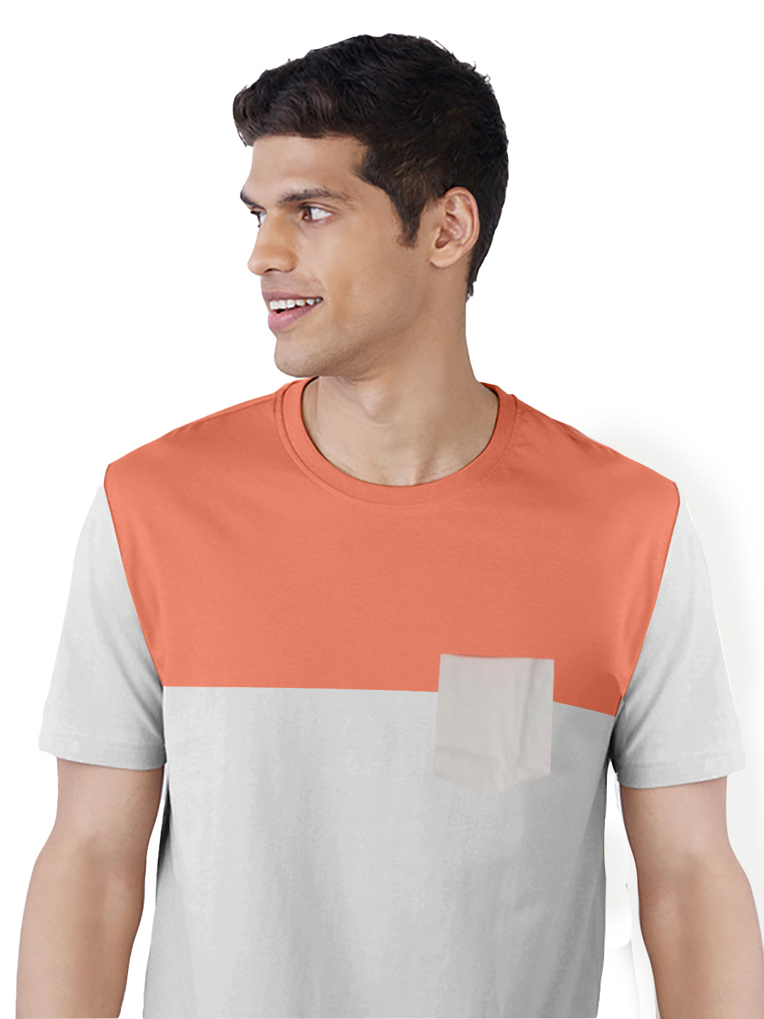 Radprix Men Solid Block Grey and Orange Cotton Slim Fit Polo T-shirt