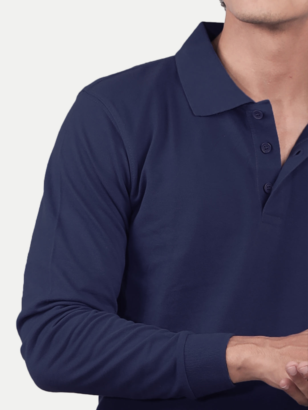 Radprix Men Solid Navy Blue Full Sleeve Polo T-shirt