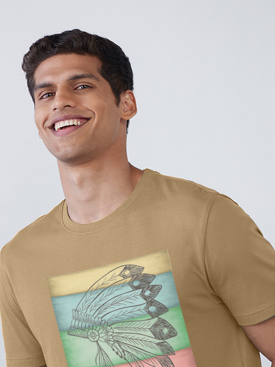 Radprix Men Sand Digital Printed Cotton T-shirt