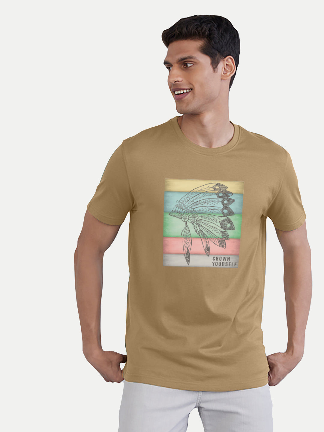 Radprix Men Sand Digital Printed Cotton T-shirt