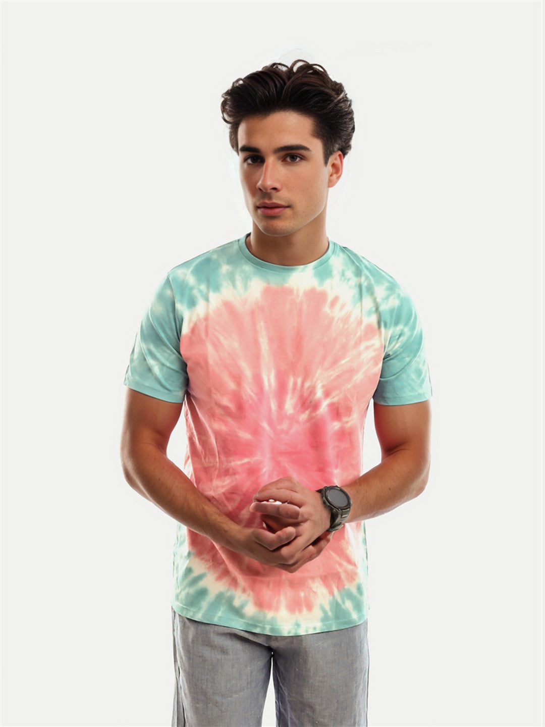 Radprix Men Pink Cotton Tie and Dye Crew Neck T-Shirt