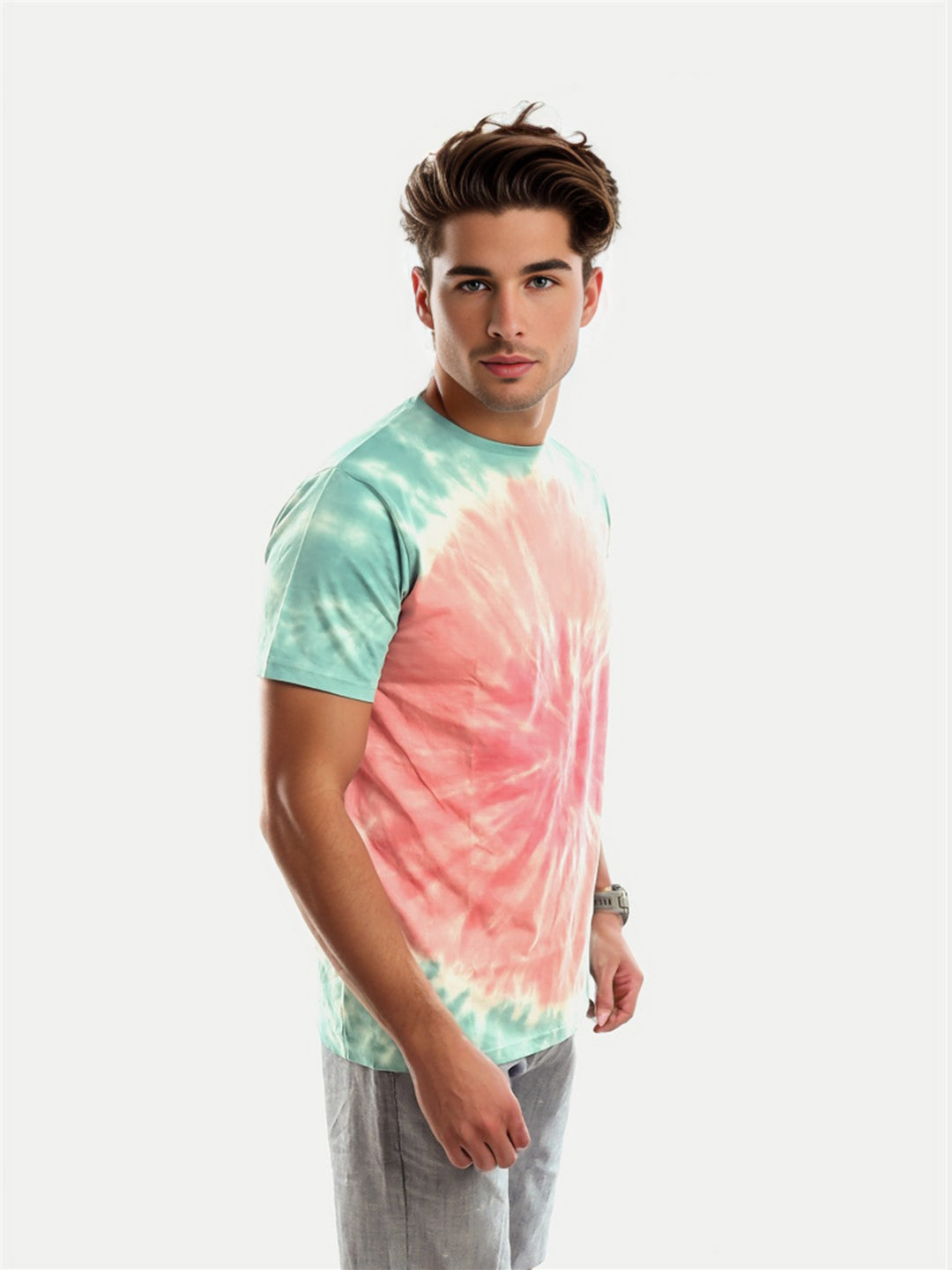 Radprix Men Pink Cotton Tie and Dye Crew Neck T-Shirt