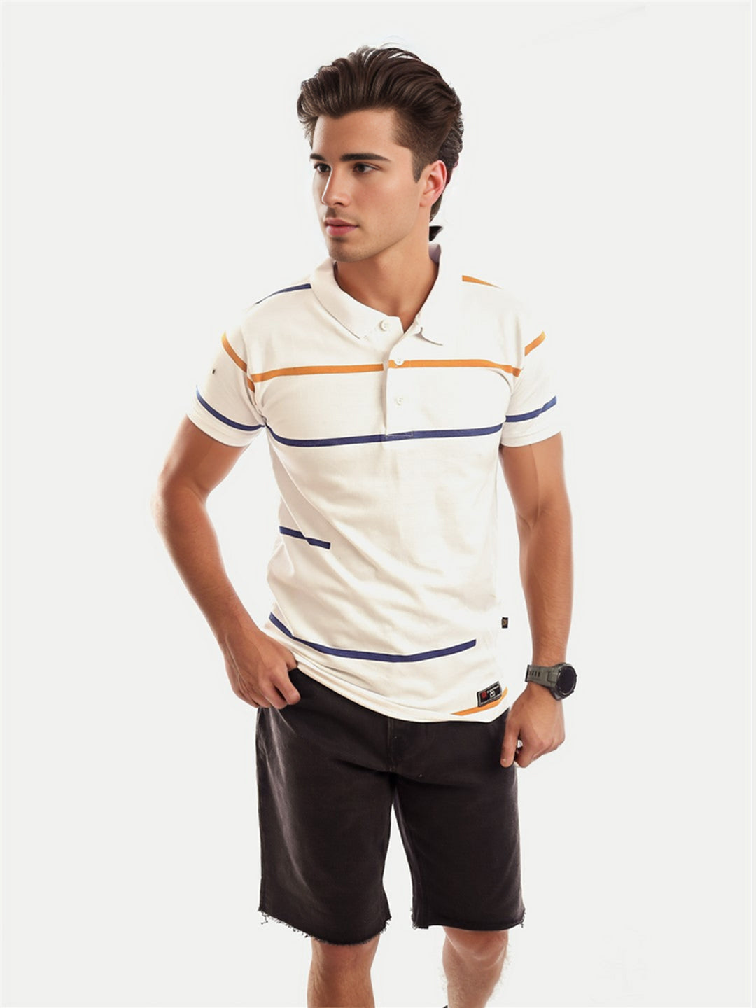 Radprix Men Beige Cotton Fashion Printed Polo T Shirt