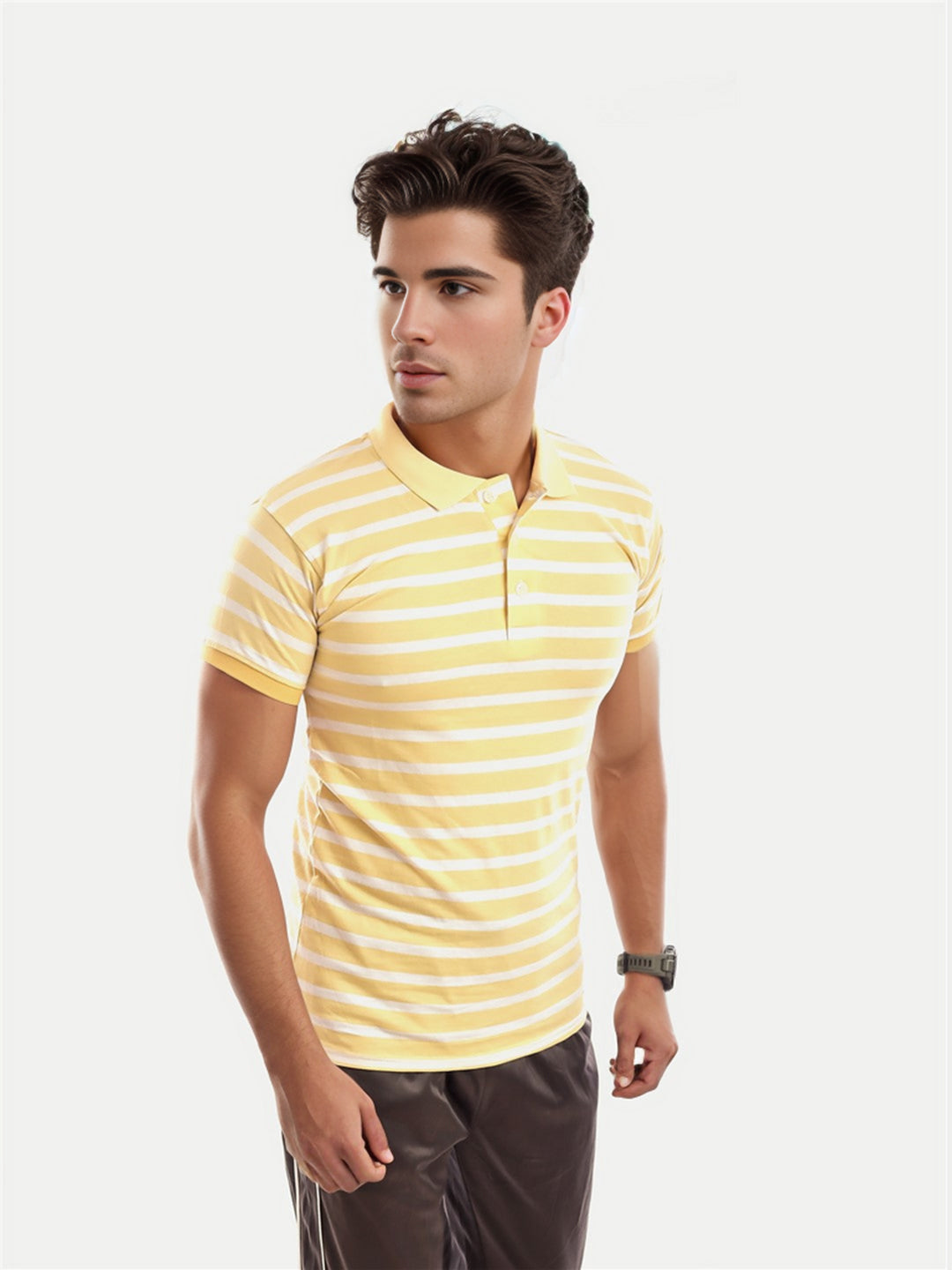 Radprix Men Yellow Fashion Striped Cotton Polo T-shirt