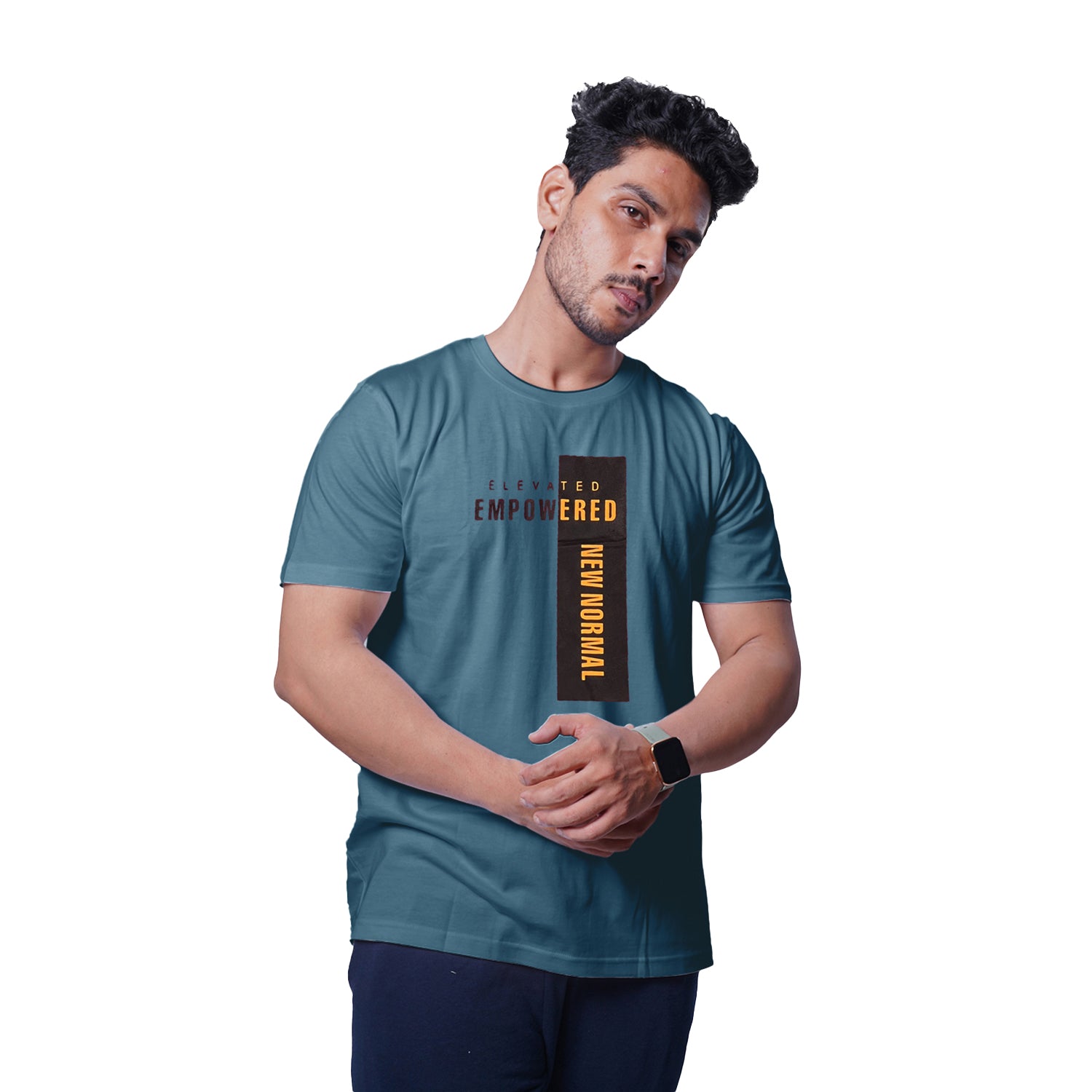 Radprix Men Teal Printed Crew Neck T-shirt