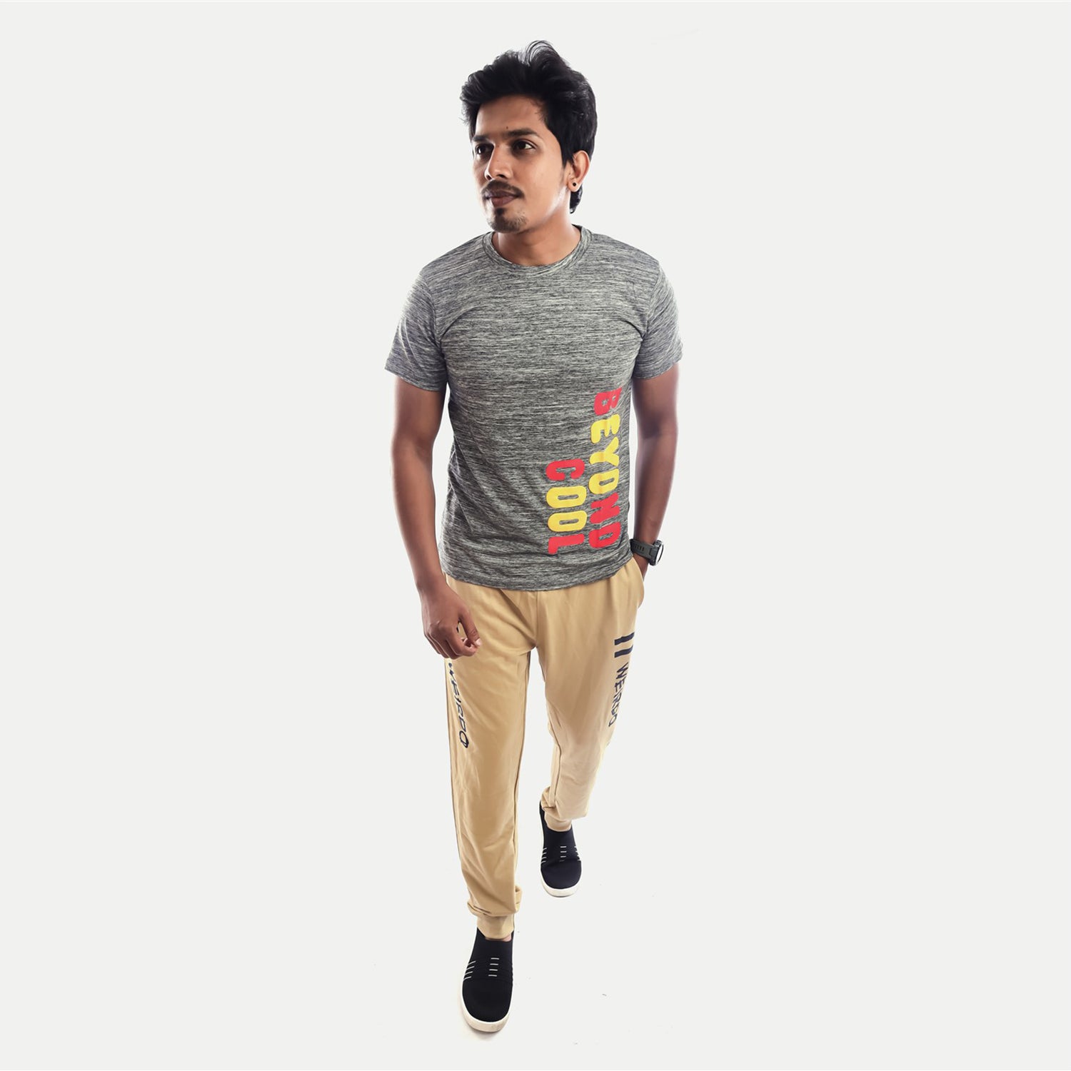 Radprix Men Grey Melange Printed Crew Neck T-shirt