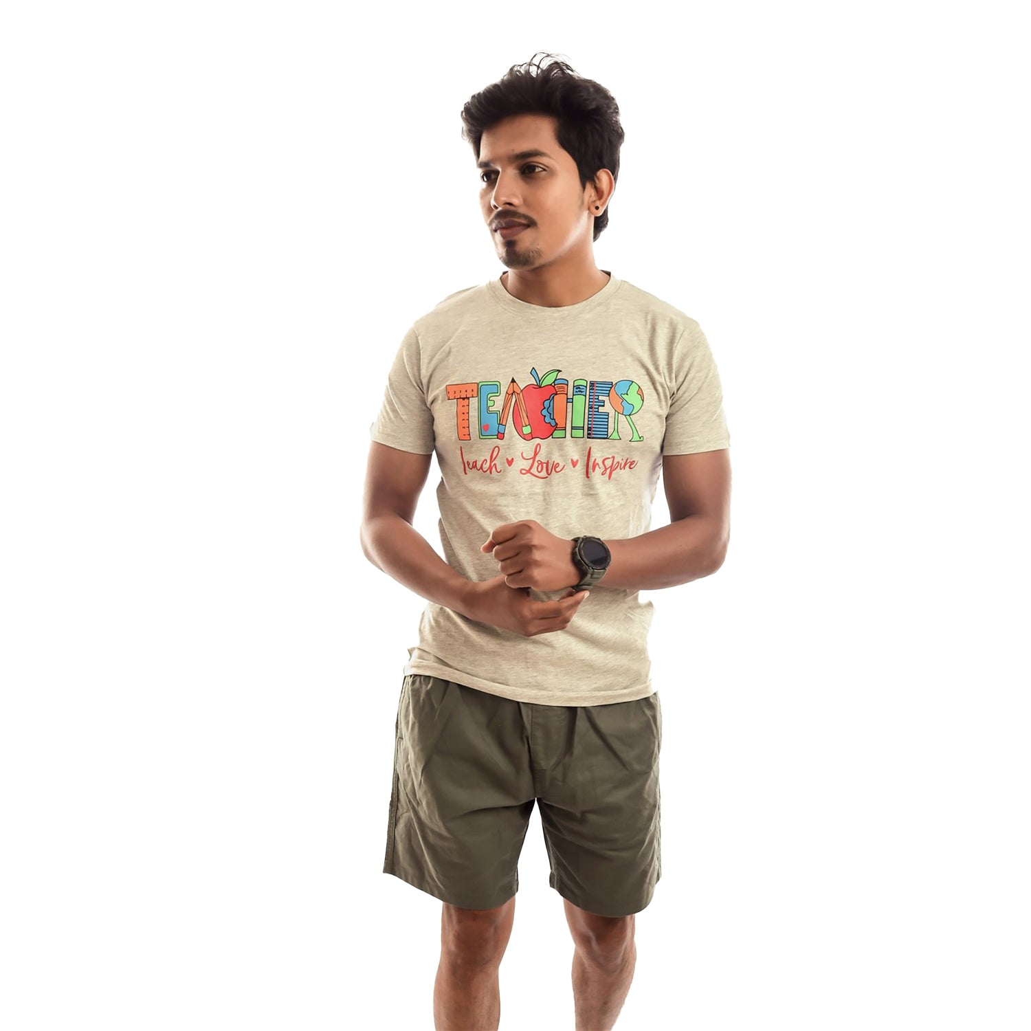 Radprix Men Light Beige Printed Crew Neck T-shirt