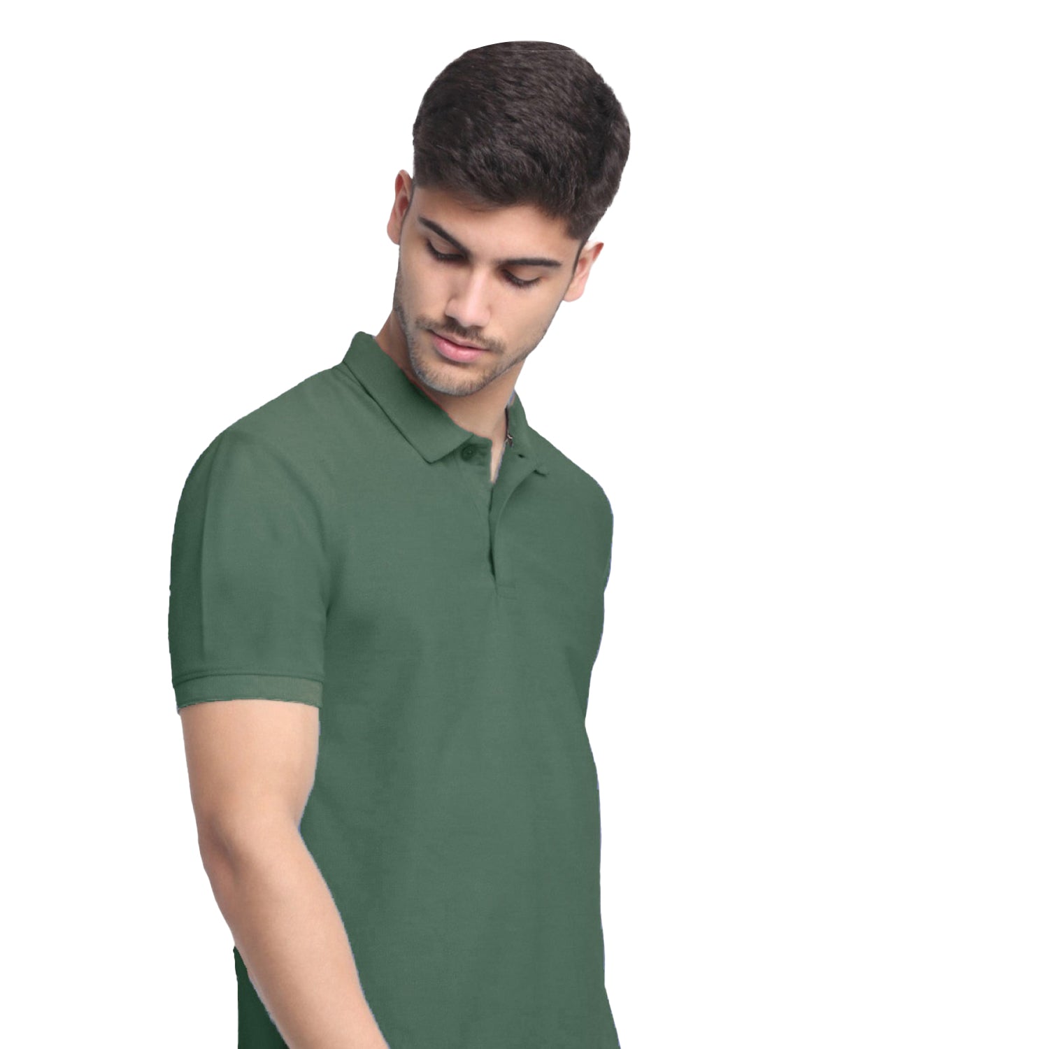 Radprix Men Solid Sage Green Cotton Polo T-shirts