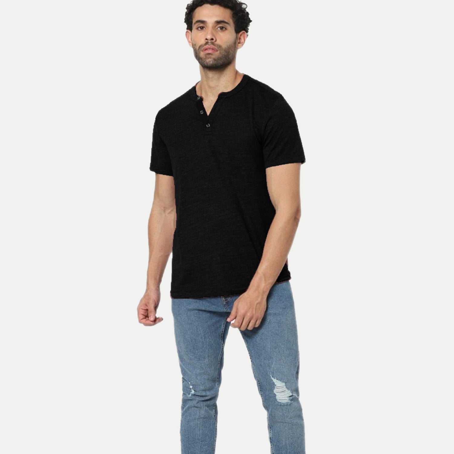 Radprix Men Solid Black Cotton Henley T-shirts