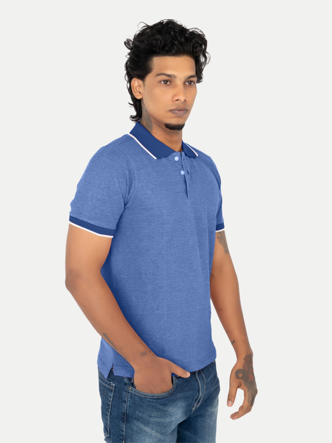 Radprix Men Royal Blue Polo Melange T-shirt