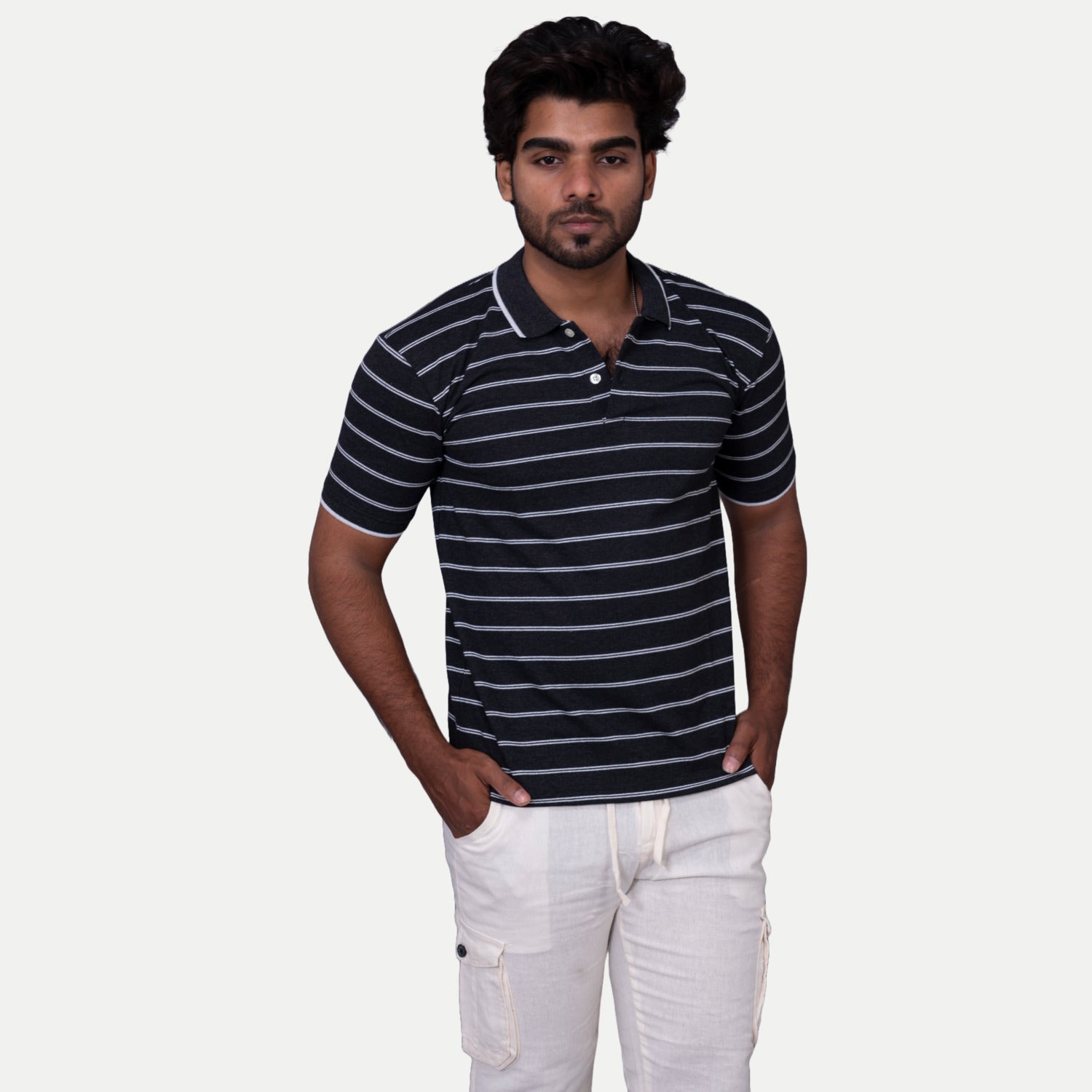 Radprix Men Dark grey  Polo Stripe T-shirt