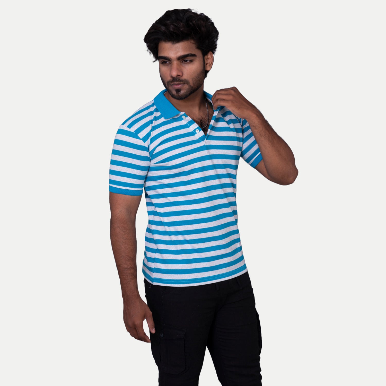 Radprix Men Light blue polo Stripe T-shirt