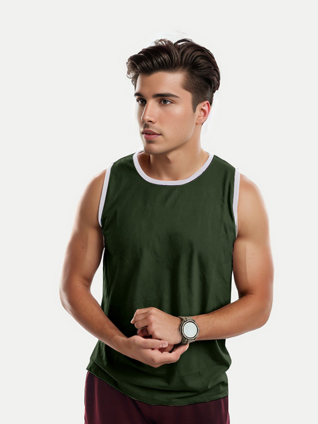 Radprix Men Green Solid Tanks with detailing