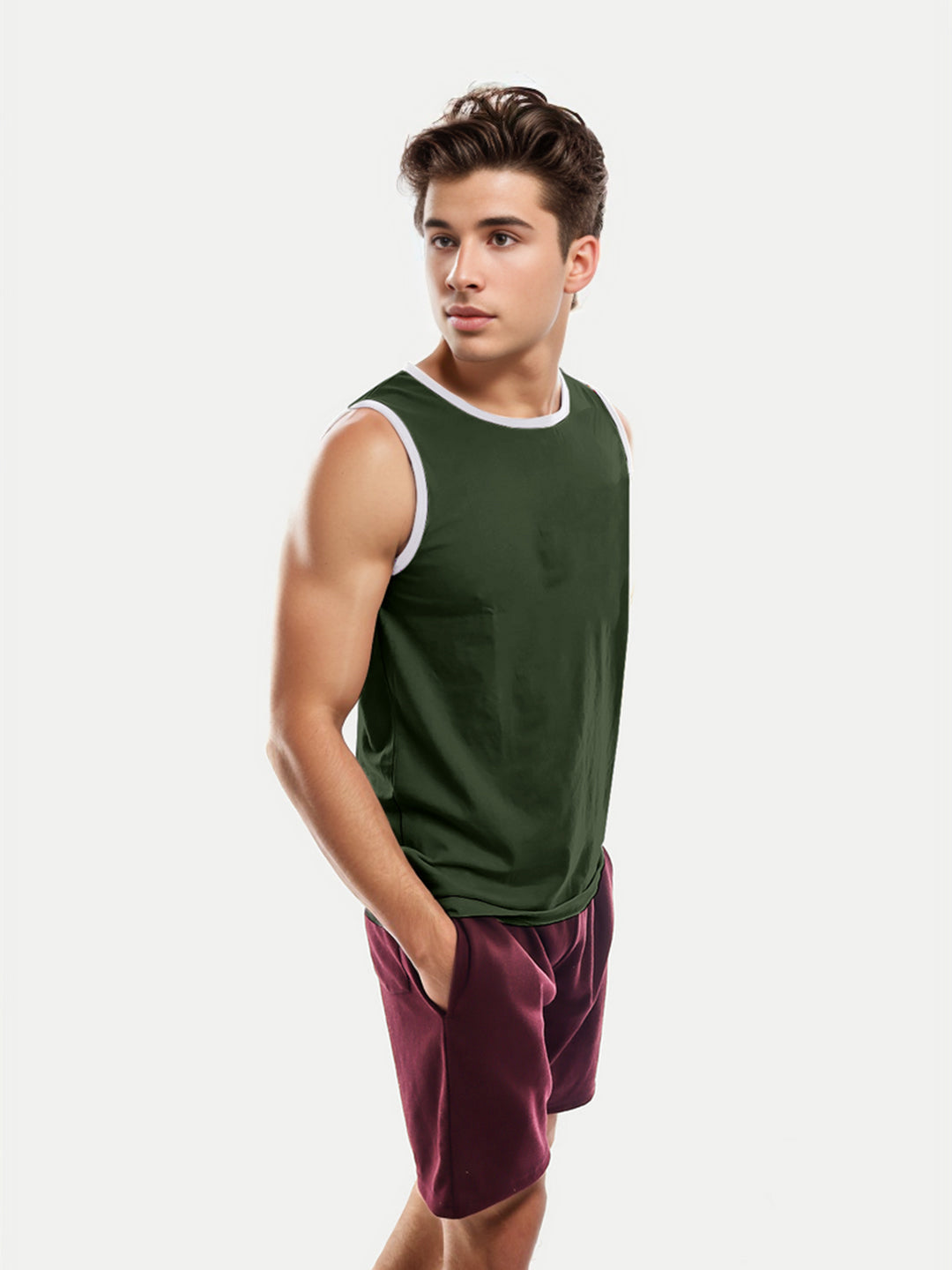 Radprix Men Green Solid Tanks with detailing