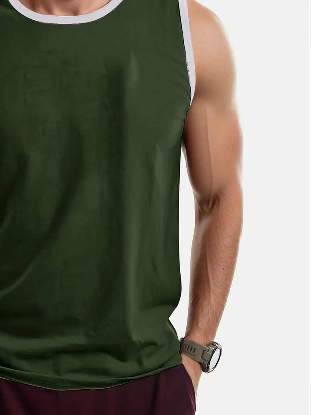 Radprix Men Green Solid Tanks with detailing