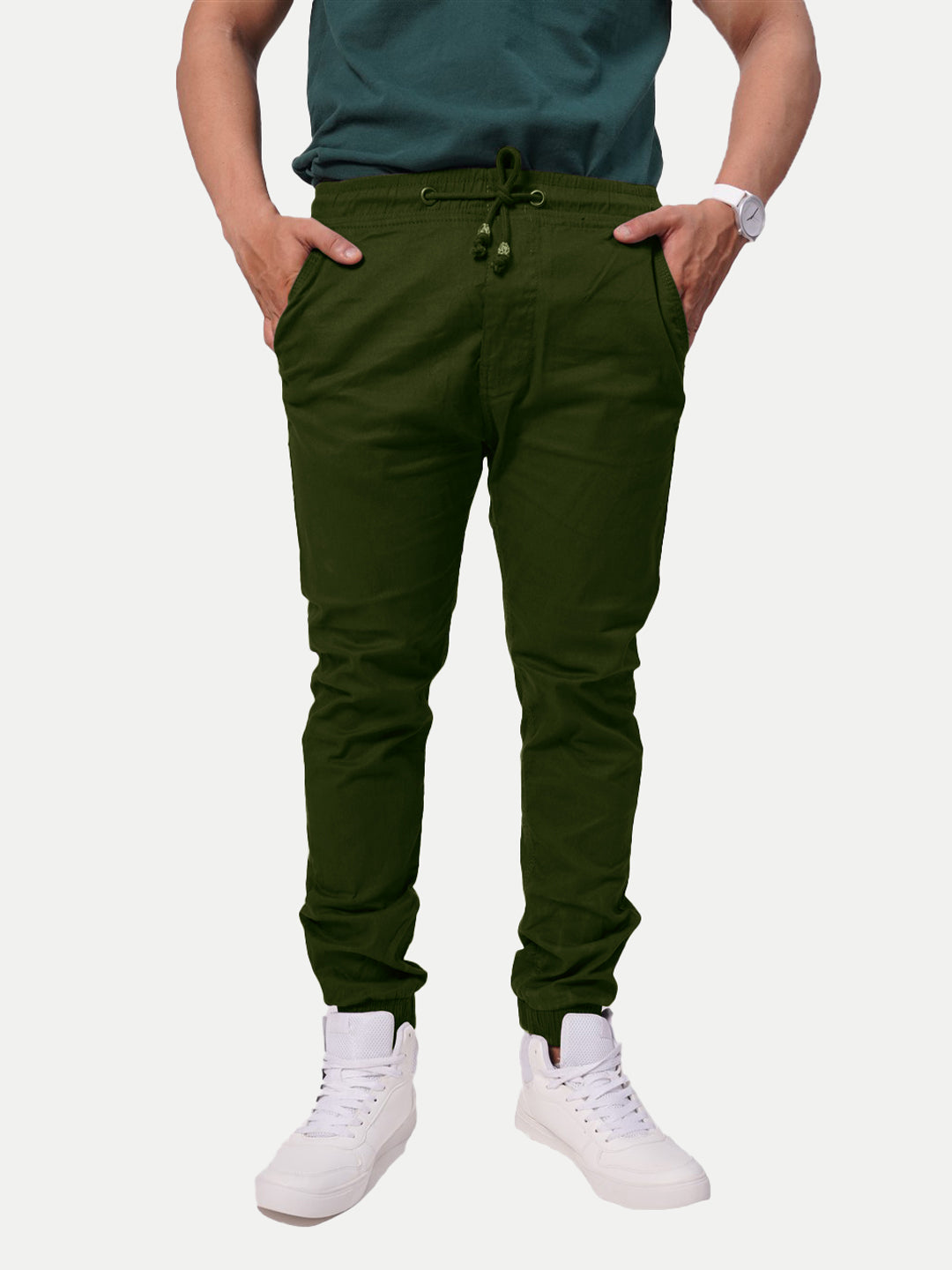 Radprix Men Dark Green Solid Elasticated Joggers