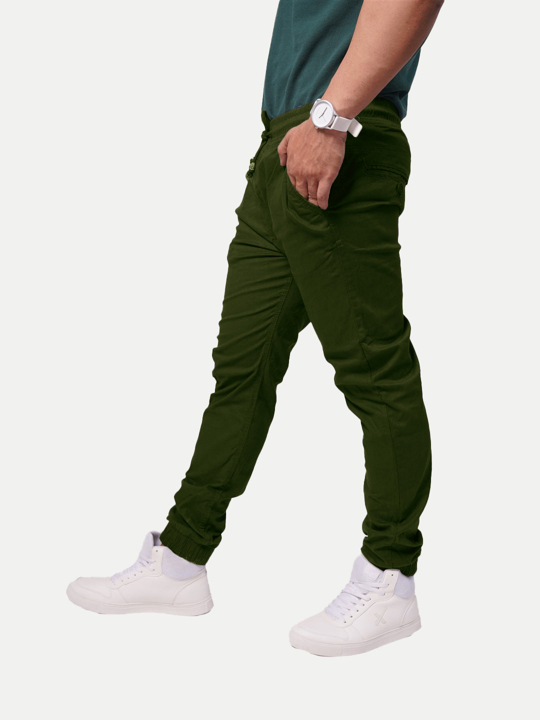 Radprix Men Dark Green Solid Elasticated Joggers