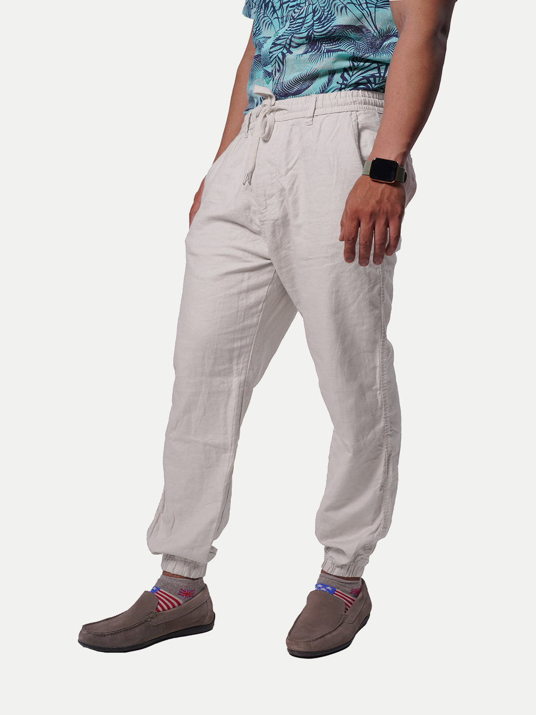 Radprix Men Solid Cream Elasticated Cotton activewear Joggers