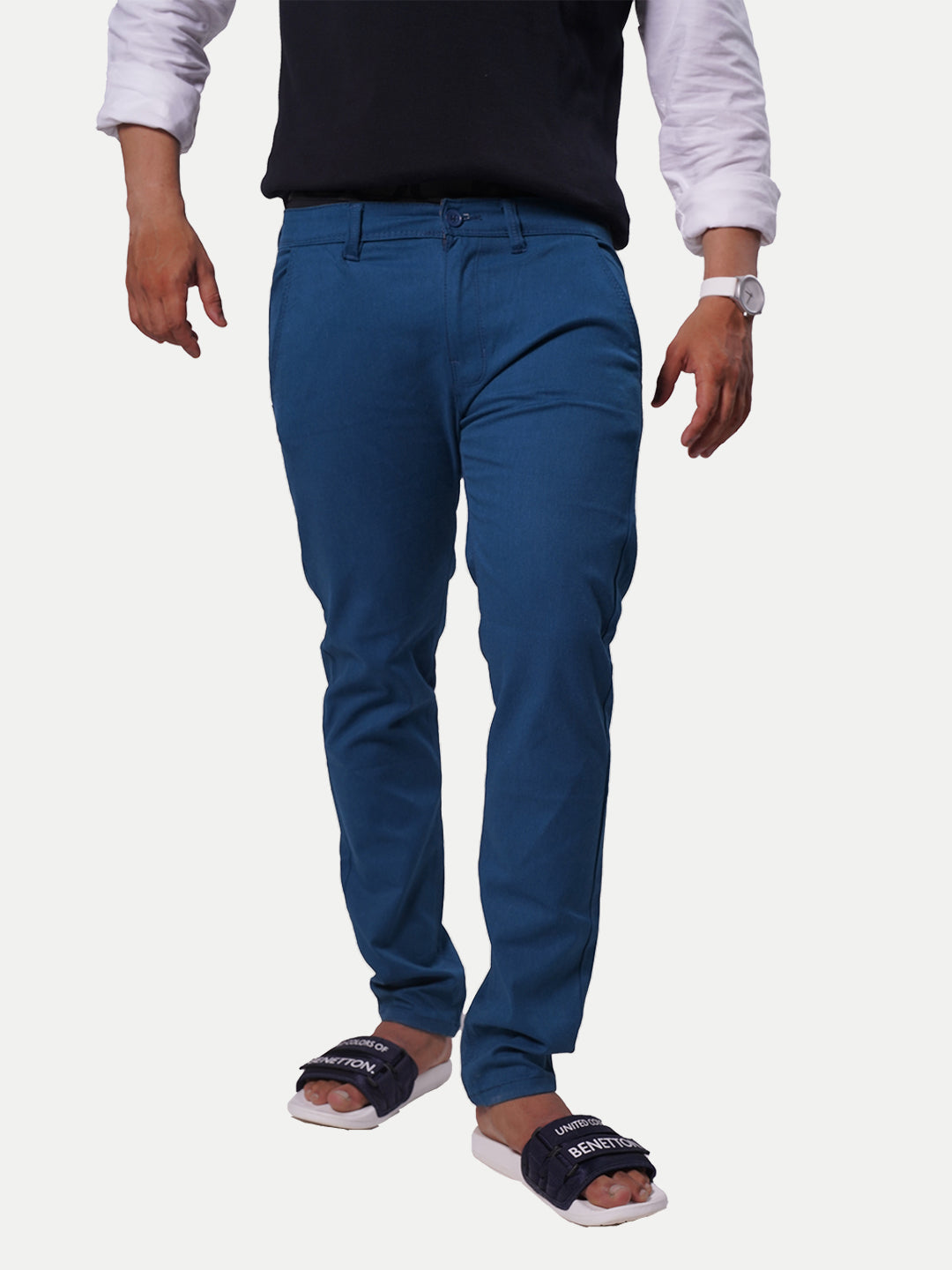 Radprix Men Light Blue Solid Chinos Trousers