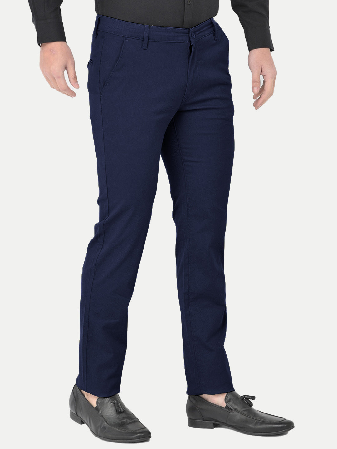 Radprix Men Dark Navy Blue Solid Chinos Trousers