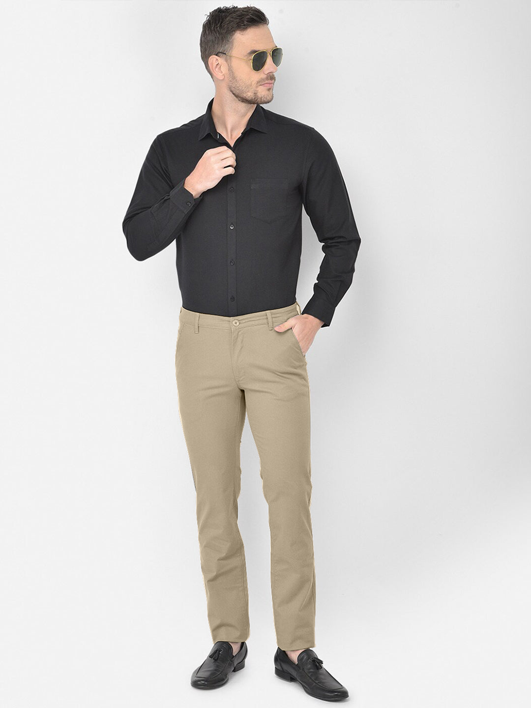 Radprix Men Beige Solid Chinos Trousers