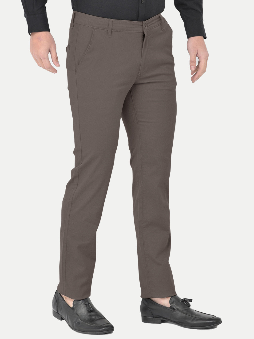 Radprix Men Dark Grey Solid Chinos Trousers