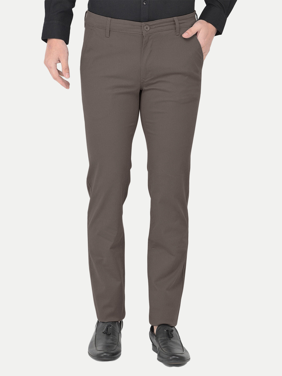 Radprix Men Dark Grey Solid Chinos Trousers