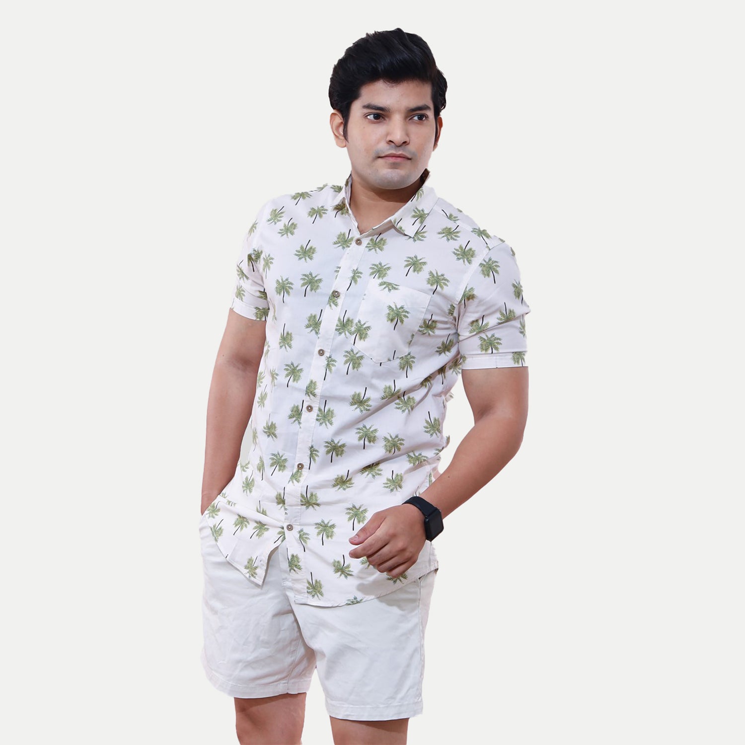 Radprix Men All-Over White Palm Tree Printed Shirt