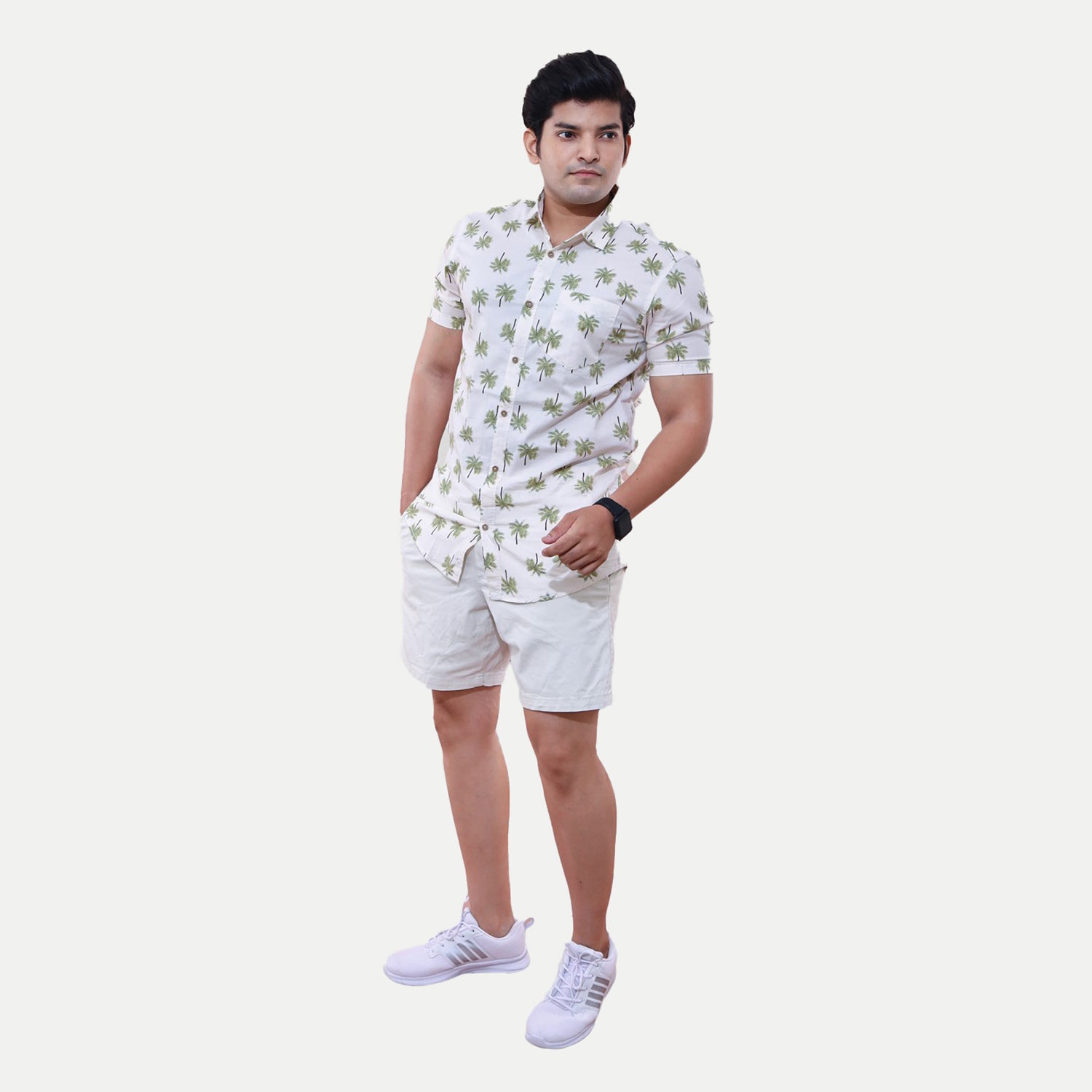 Radprix Men All-Over White Palm Tree Printed Shirt