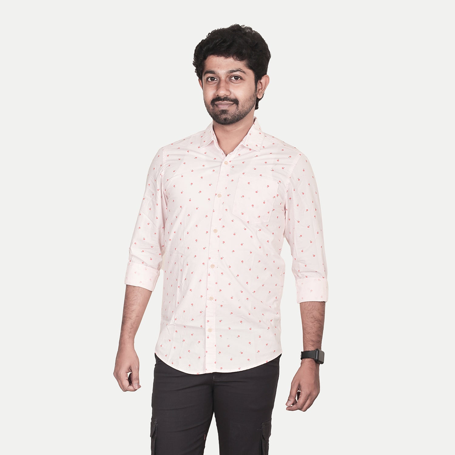 Radprix Men Baby Pink ditsy orange printed Cotton Shirt