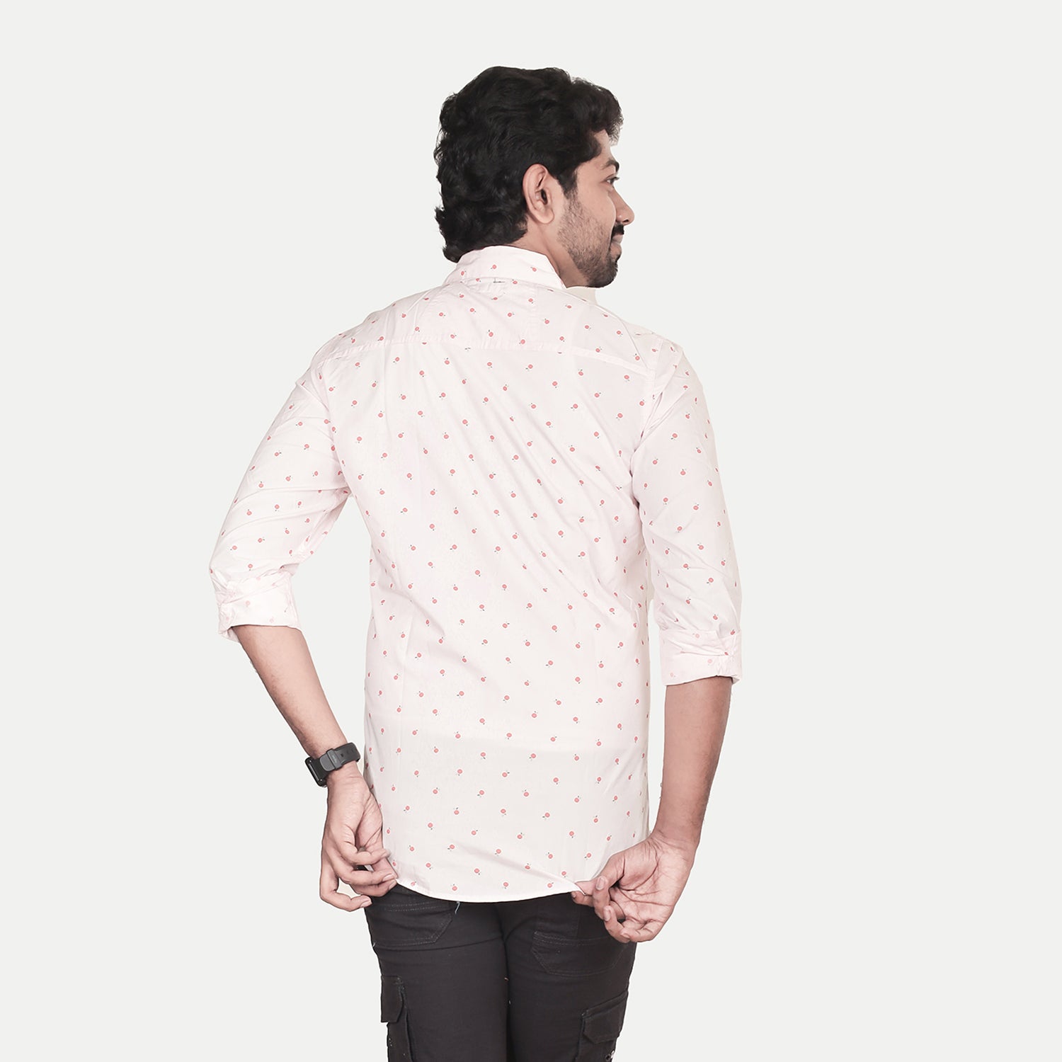 Radprix Men Baby Pink ditsy orange printed Cotton Shirt