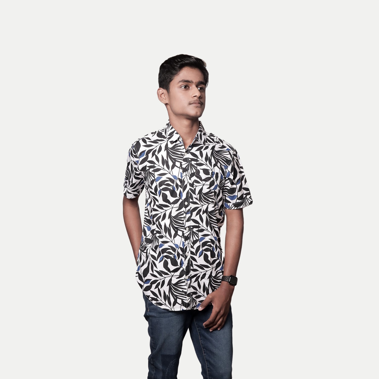 Radprix Men All-Over Black and White Floral Printed Casual Cotton Shirt