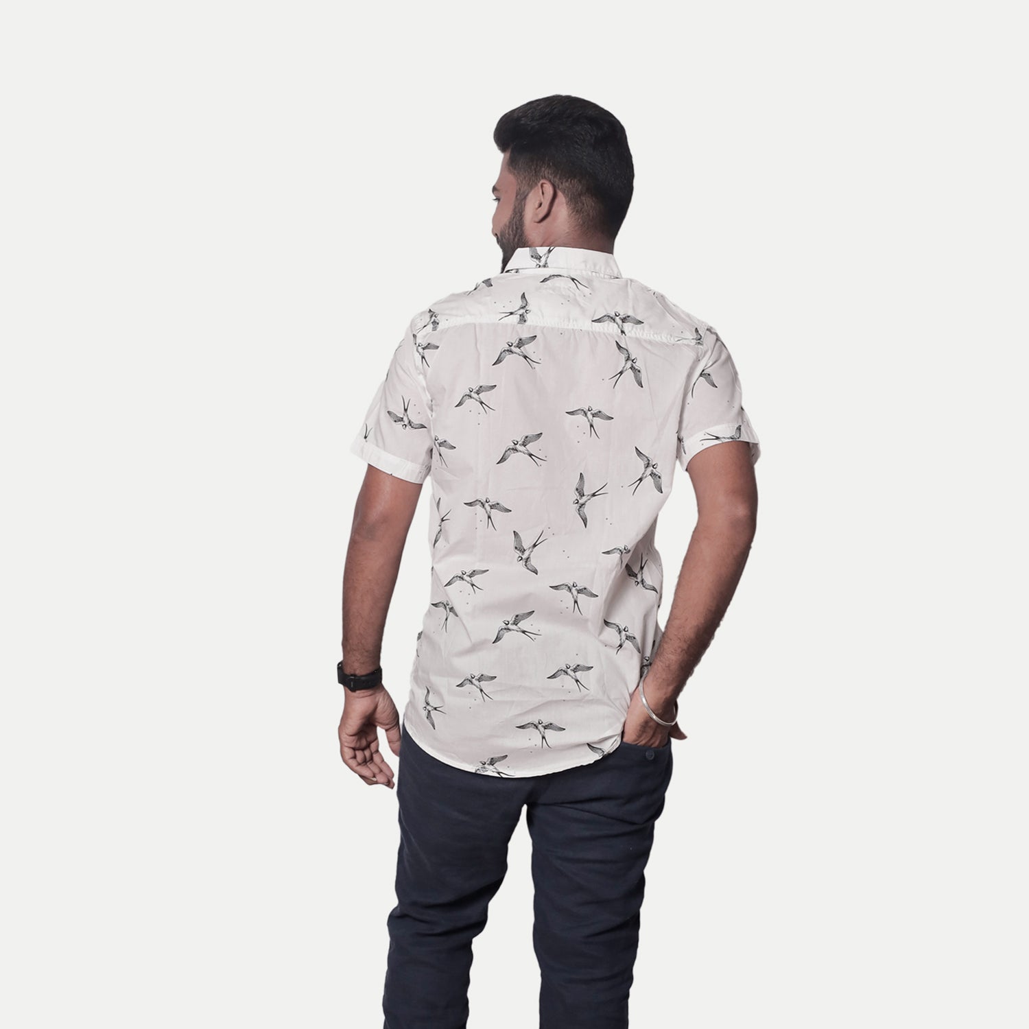 Radprix Men All-Over Black and White Bird Printed Casual Cotton Shirt