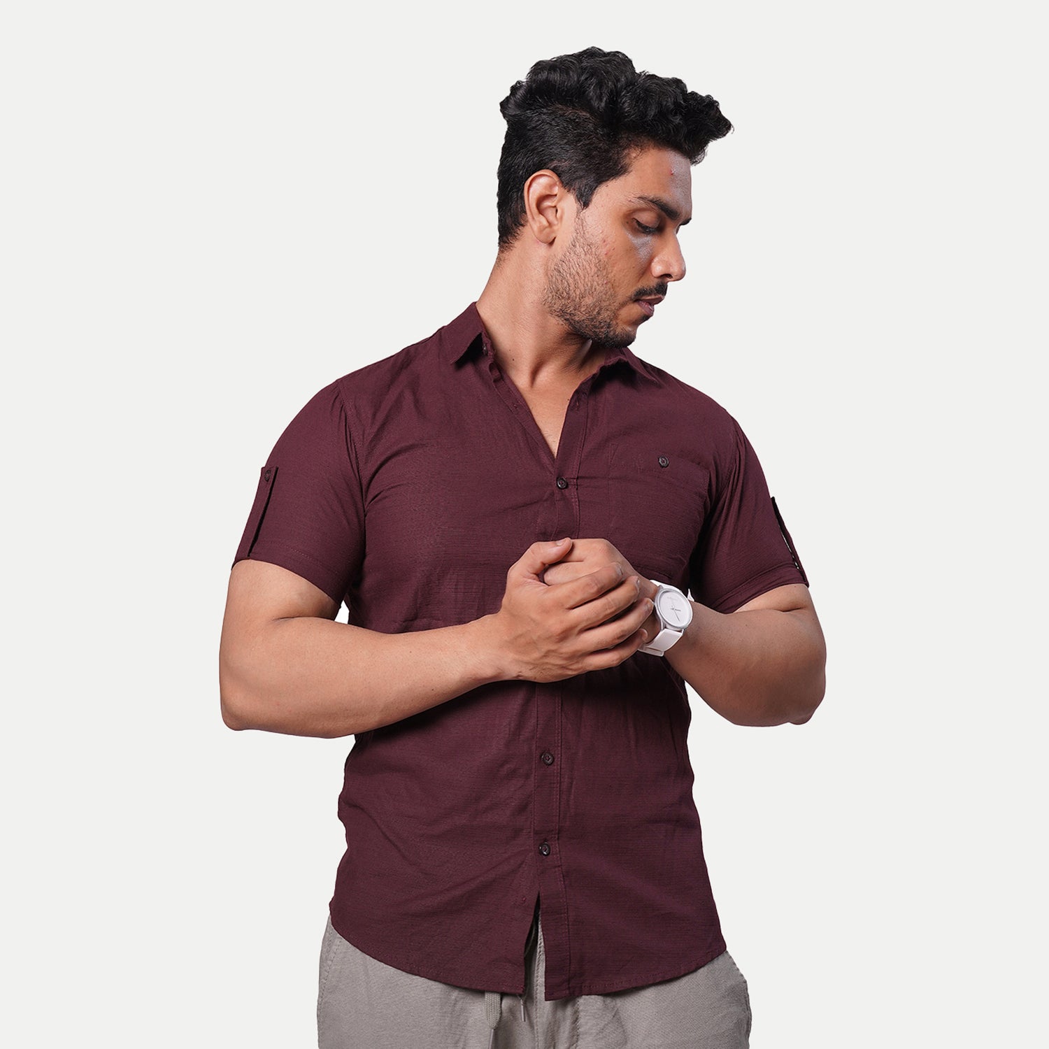 Radprix Men Solid Maroon Pure Cotton Casual Shirt