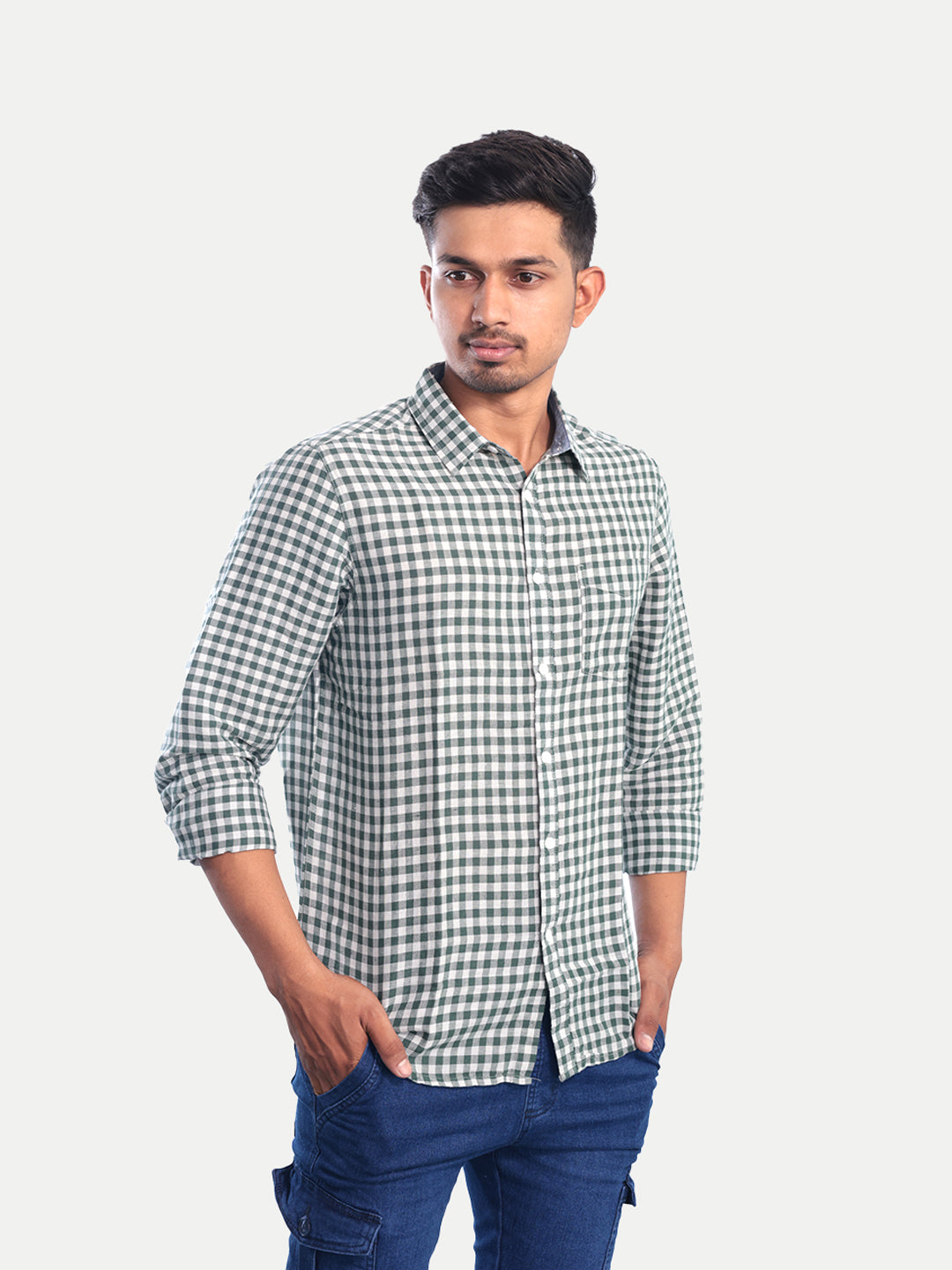 Radprix Men White Gingham Checkered Cotton Casual shirt