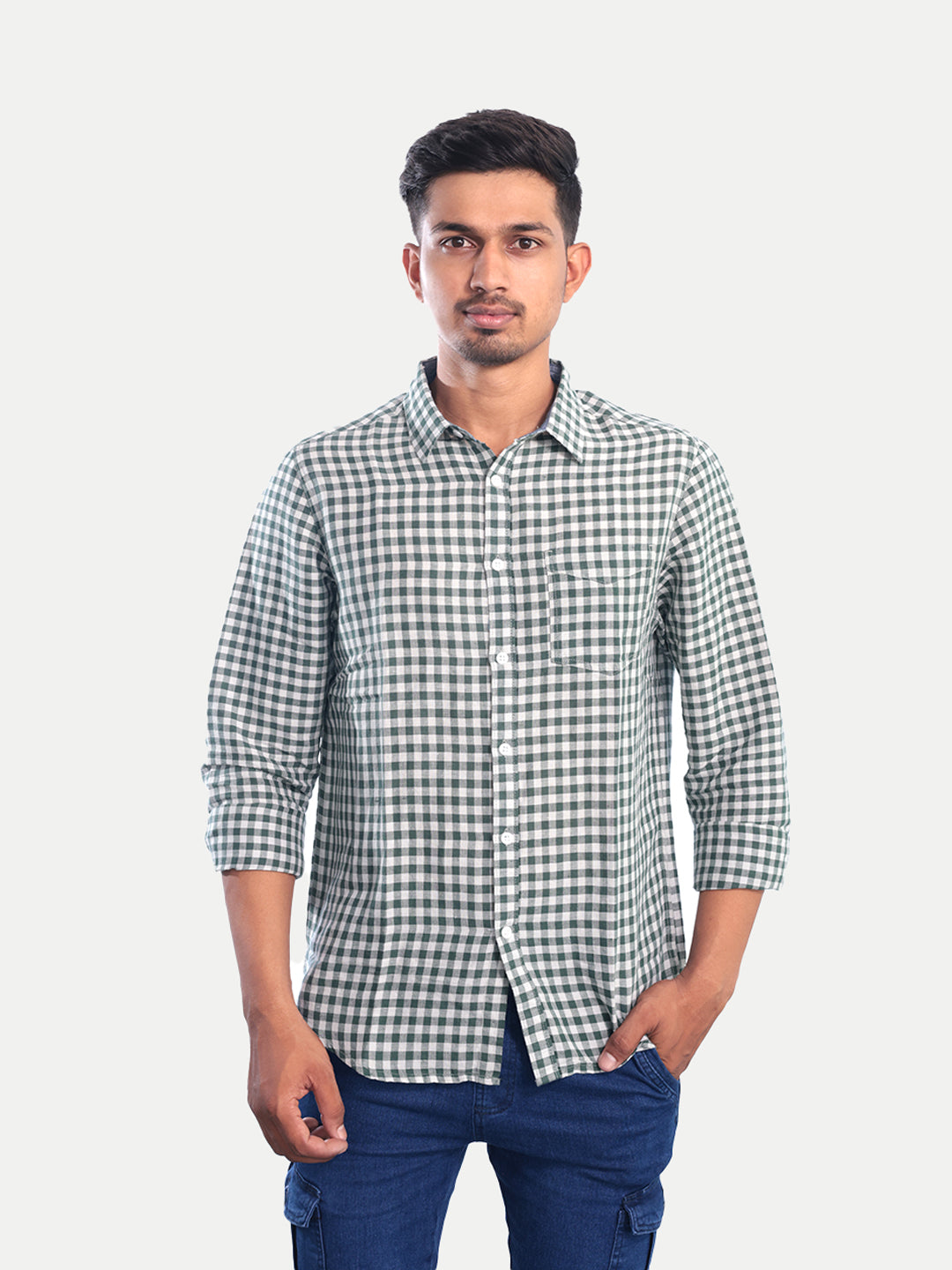 Radprix Men White Gingham Checkered Cotton Casual shirt