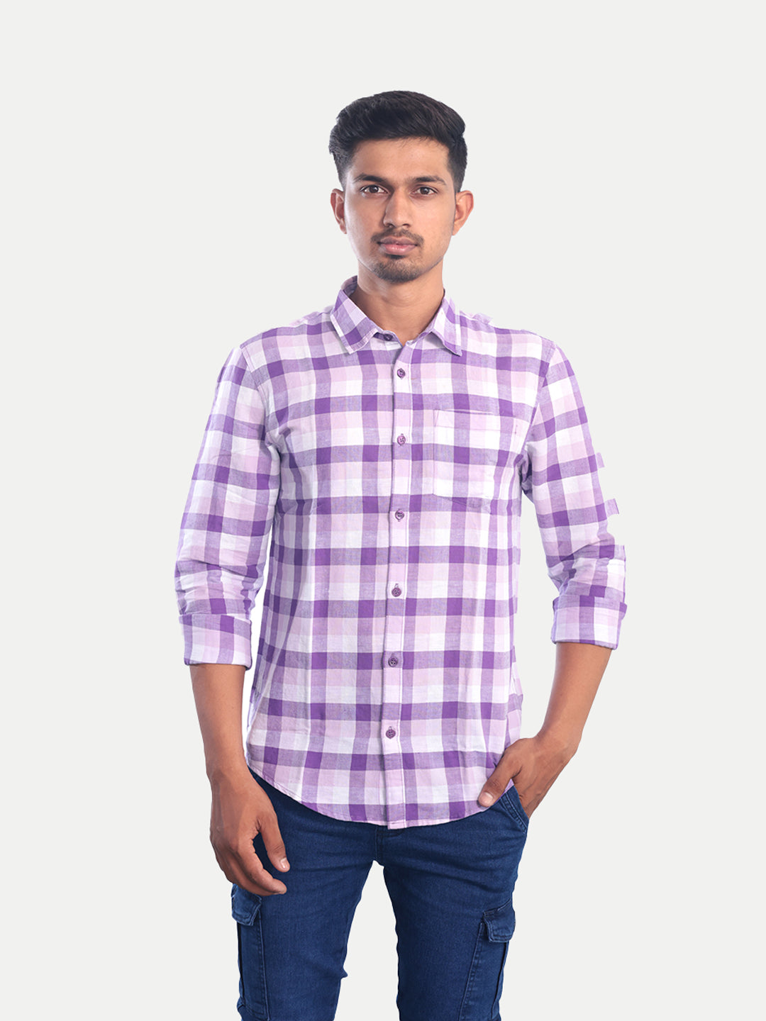 Radprix Men Violet Checked Regular Fit Casual cotton Shirt