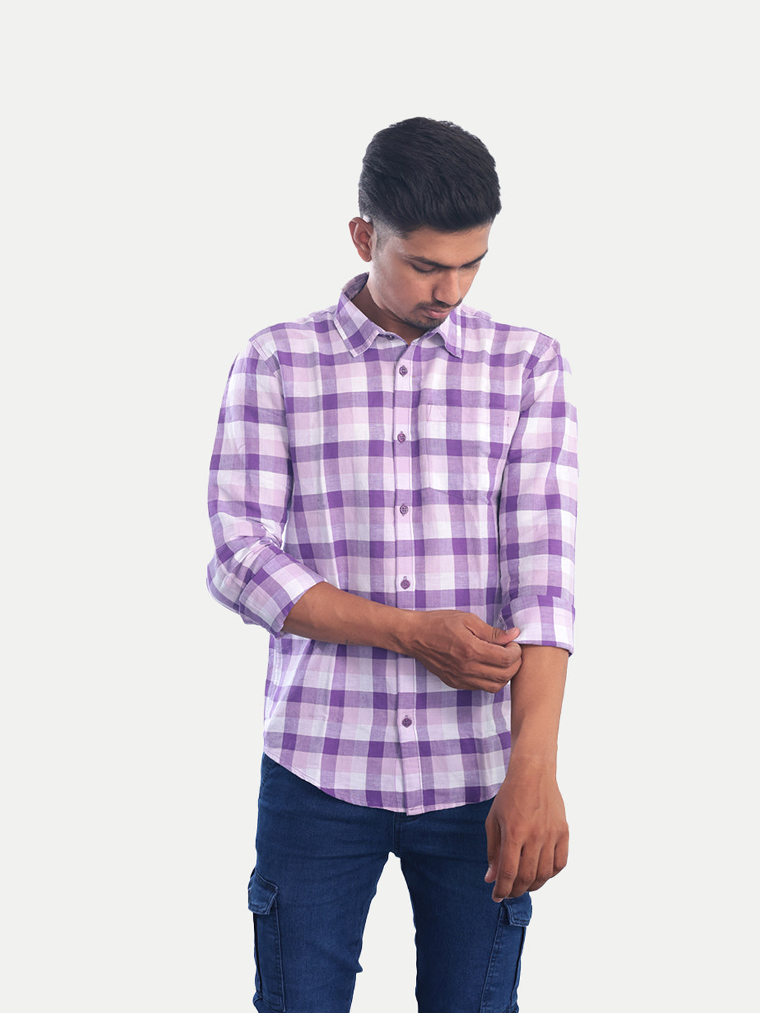 Radprix Men Violet Checked Regular Fit Casual cotton Shirt