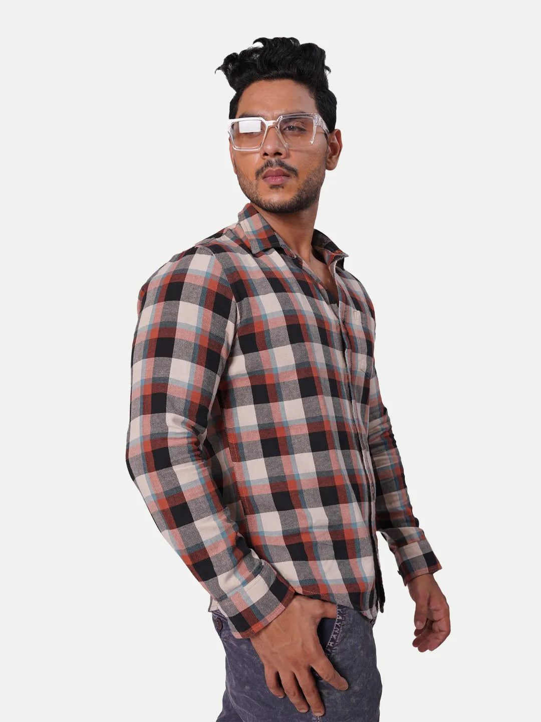 Radprix Men Brown Checked Regular Fit Casual cotton Shirt