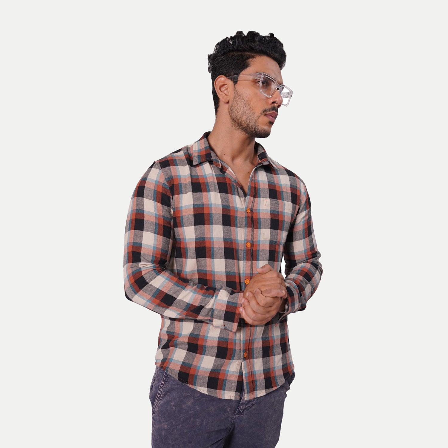 Radprix Men Brown Checked Regular Fit Casual cotton Shirt