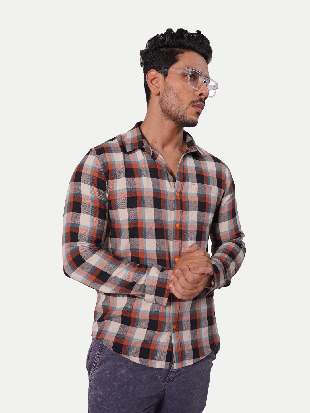 Radprix Men Brown Checked Regular Fit Casual cotton Shirt