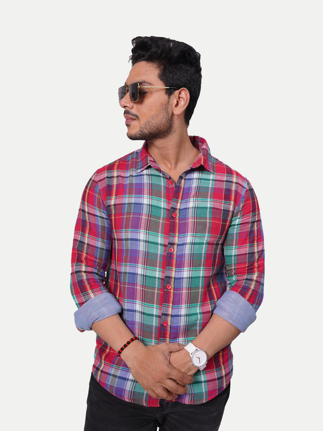 Radprix Men Red Checkered Casual cotton Shirt