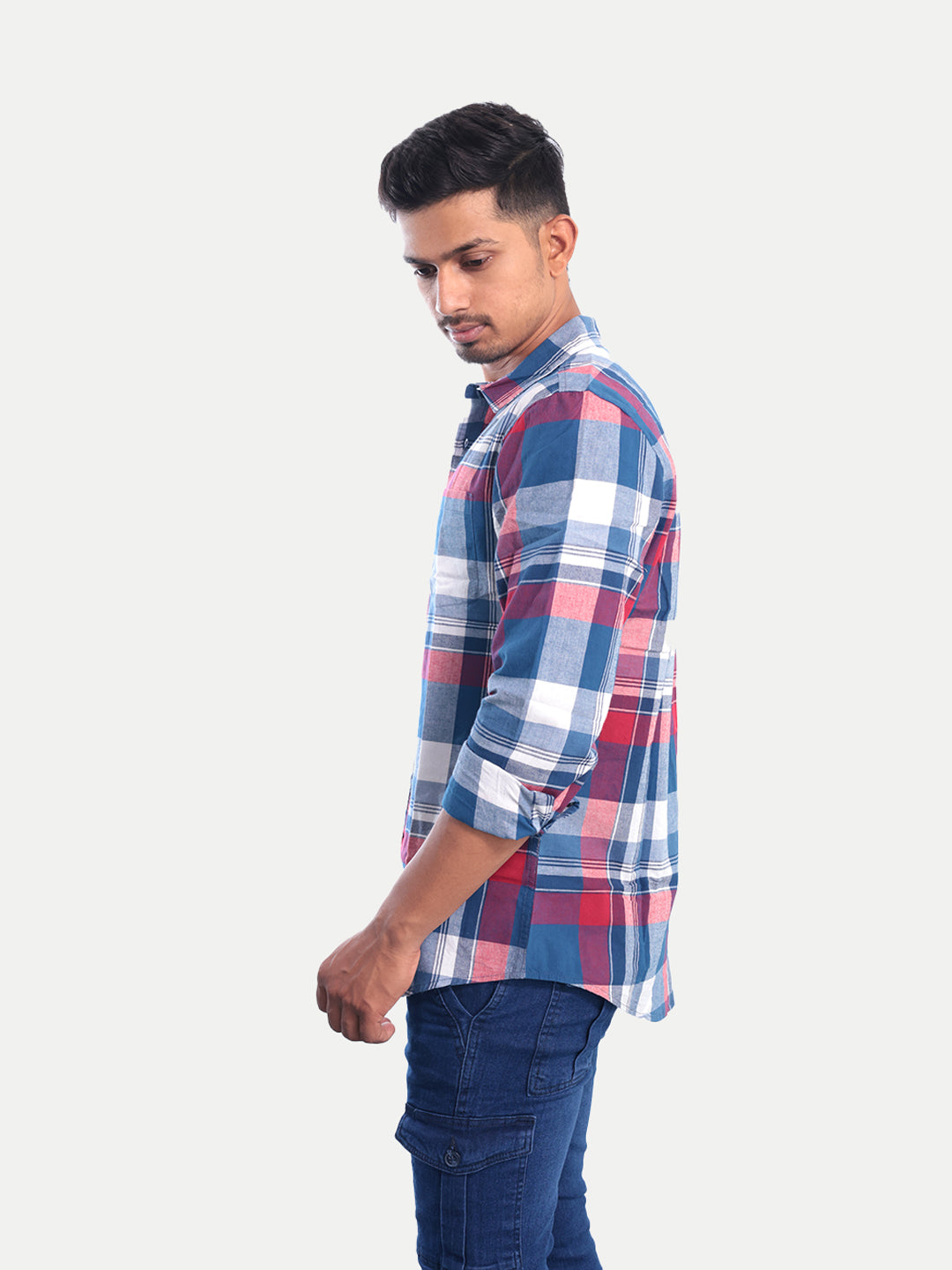 Radprix Men Blue Checkered Casual cotton Shirt