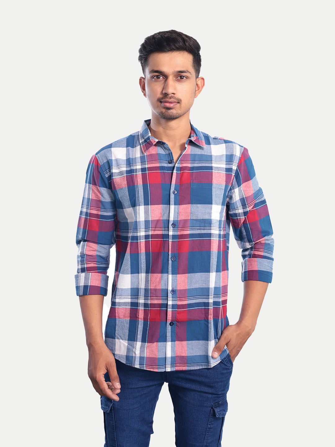 Radprix Men Blue Checkered Casual cotton Shirt