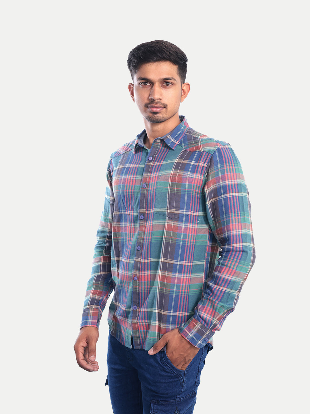 Radprix Men Green Checkered Casual cotton Shirt