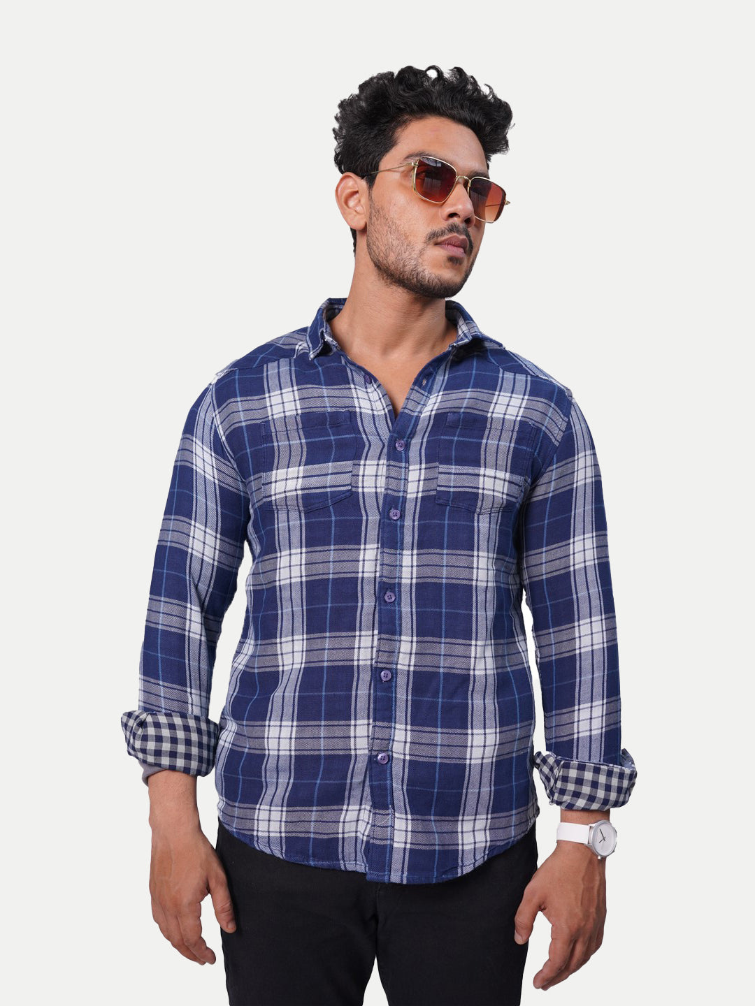 Radprix Men Blue Checked Regular Fit Casual cotton Shirt