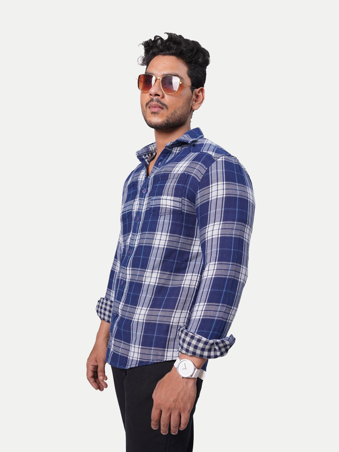 Radprix Men Blue Checked Regular Fit Casual cotton Shirt