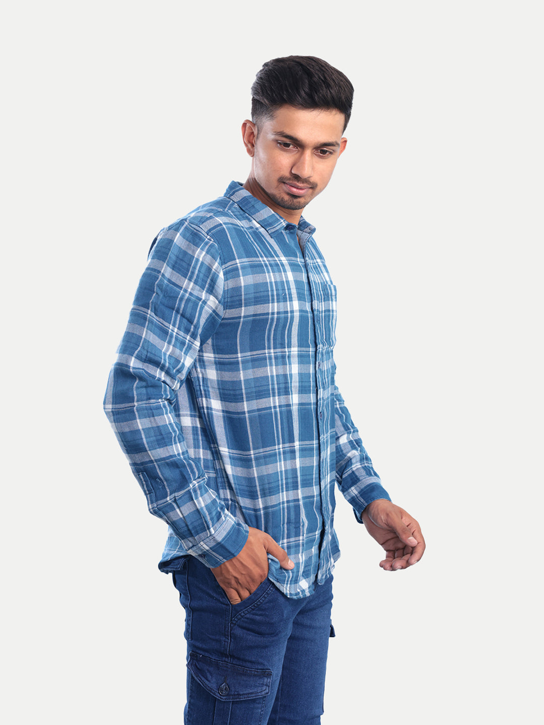 Radprix Men Blue Checked Regular Fit Casual cotton Shirt Fashion