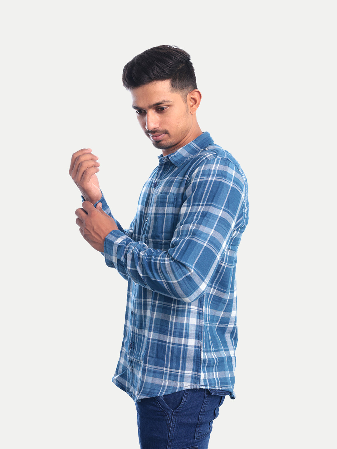 Radprix Men Blue Checked Regular Fit Casual cotton Shirt Fashion