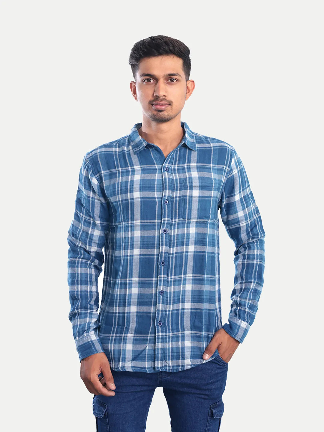 Radprix Men Blue Checked Regular Fit Casual cotton Shirt Fashion